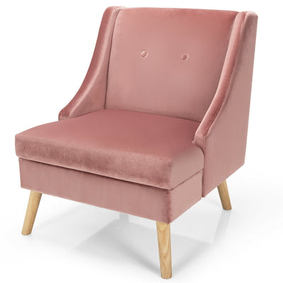 Velvet Wing Back Accent Chair with Rubber Wood Legs and Padded Seat for Living Room-Pink