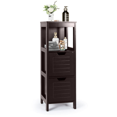 Bathroom Wooden Floor Cabinet Multifunction Storage Rack Stand Organizer-Coffee