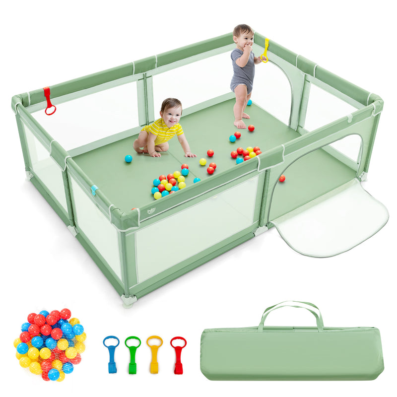 Extra-Large Safety Baby Fence with 50 Ocean Balls-Green