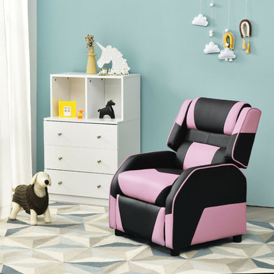 Kids Youth PU Leather Gaming Sofa Recliner with Headrest and Footrest-Pink