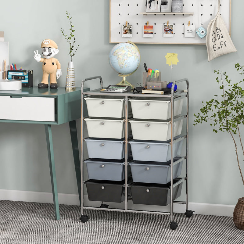 10-Drawer Rolling Storage Cart-Beige & Gray