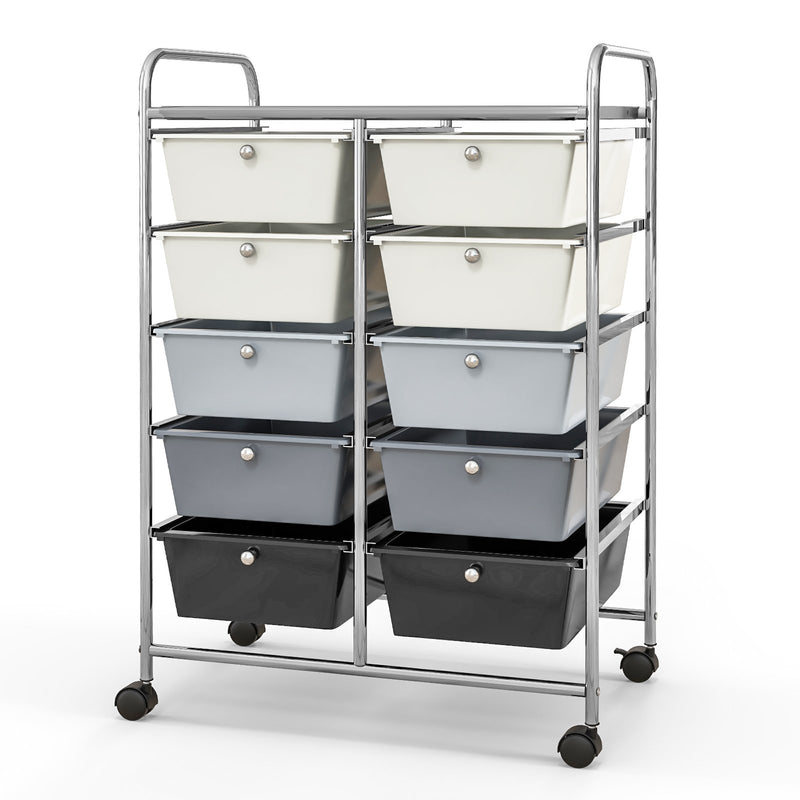 10-Drawer Rolling Storage Cart-Beige & Gray