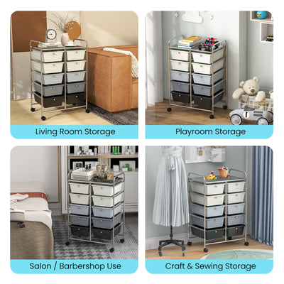 10-Drawer Rolling Storage Cart-Beige & Gray