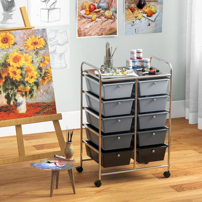 10-Drawer Rolling Storage Cart-Gray