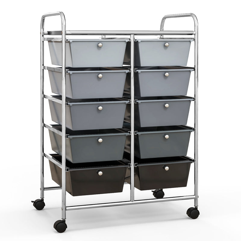 10-Drawer Rolling Storage Cart-Gray