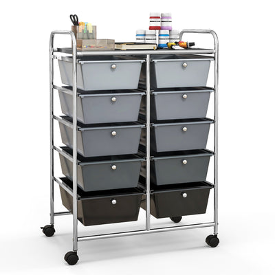 10-Drawer Rolling Storage Cart-Gray