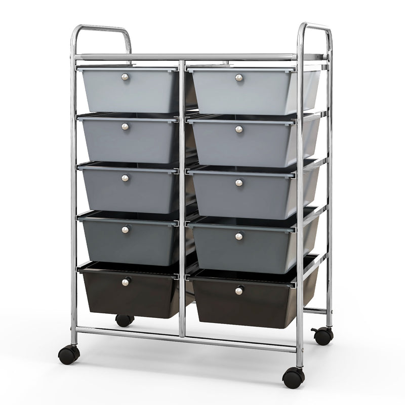 10-Drawer Rolling Storage Cart-Gray