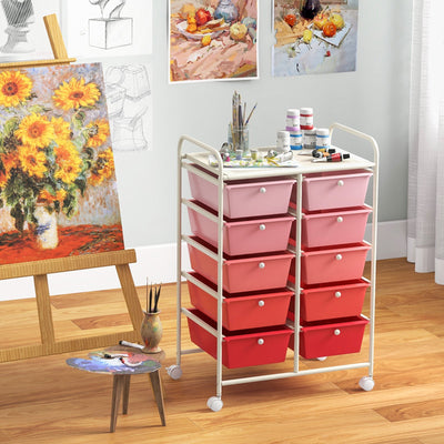 10-Drawer Rolling Storage Cart-Pink