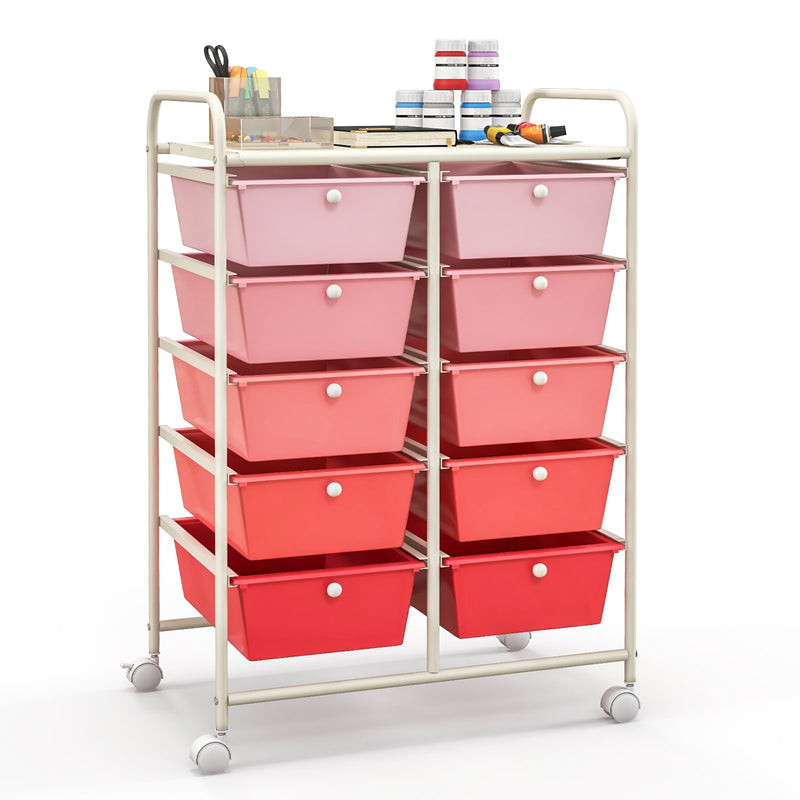 10-Drawer Rolling Storage Cart-Pink