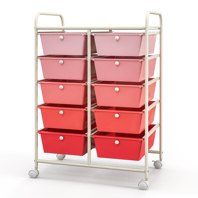 10-Drawer Rolling Storage Cart-Pink