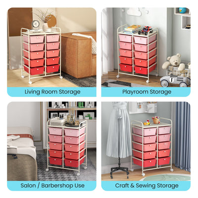 10-Drawer Rolling Storage Cart-Pink