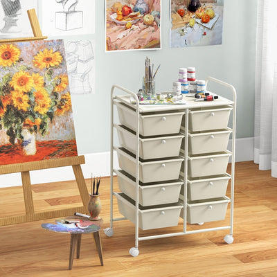 10-Drawer Rolling Storage Cart-White