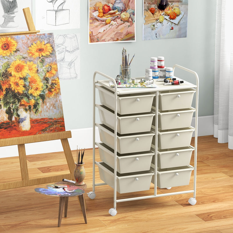 10-Drawer Rolling Storage Cart-White