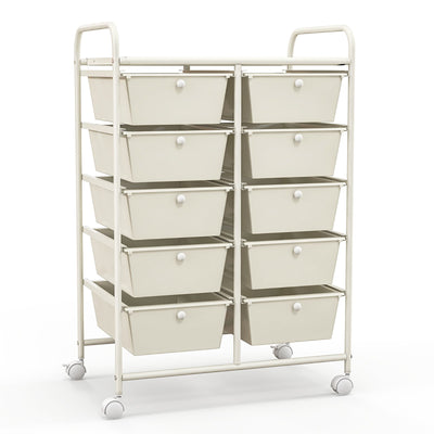 10-Drawer Rolling Storage Cart-White