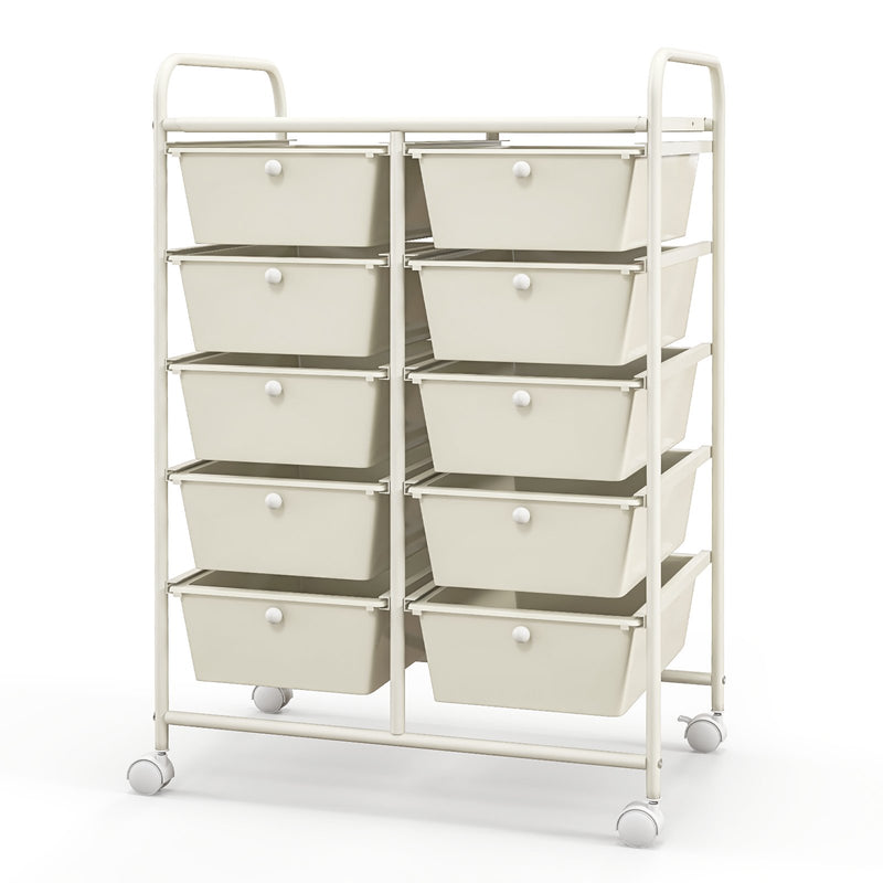 10-Drawer Rolling Storage Cart-White