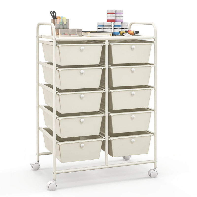 10-Drawer Rolling Storage Cart-White