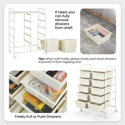 10-Drawer Rolling Storage Cart-White