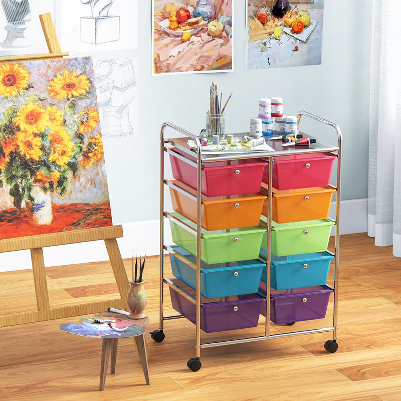 10-Drawer Rolling Storage Cart-Transparent Multicolor