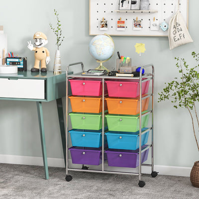 10-Drawer Rolling Storage Cart-Transparent Multicolor