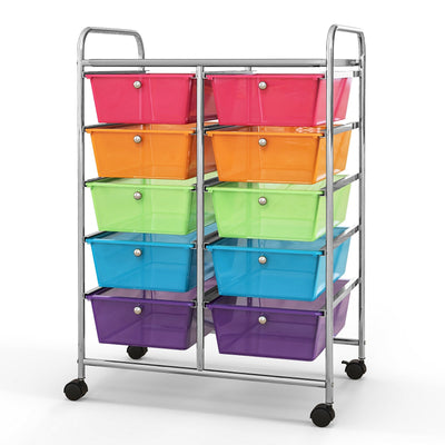 10-Drawer Rolling Storage Cart-Transparent Multicolor