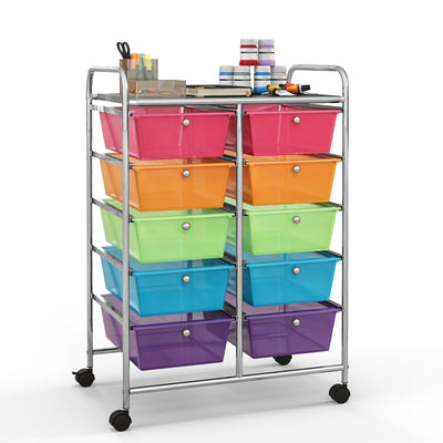 10-Drawer Rolling Storage Cart-Transparent Multicolor