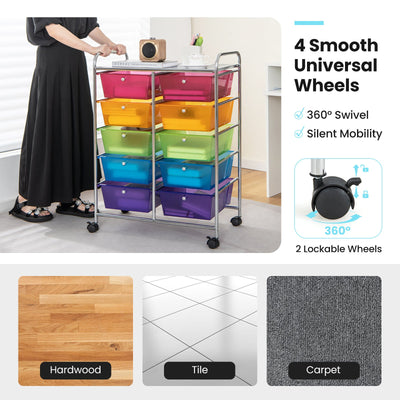 10-Drawer Rolling Storage Cart-Transparent Multicolor