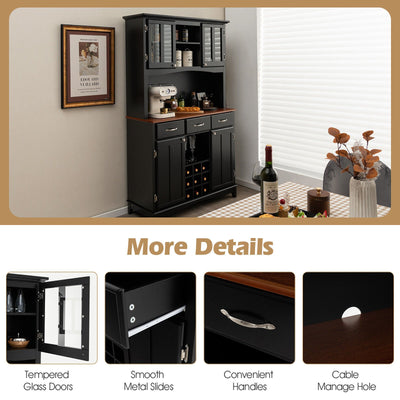 Kitchen Storage Cabinet Cupboard with Wine Rack and Drawers-Black