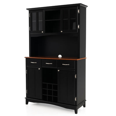 Kitchen Storage Cabinet Cupboard with Wine Rack and Drawers-Black