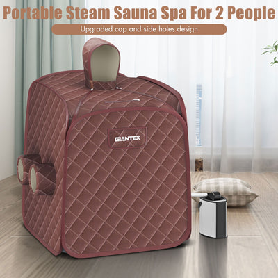 800W 2 Person Portable Steam Sauna Tent SPA with Hat Side Holes 3L Steamer-Coffee