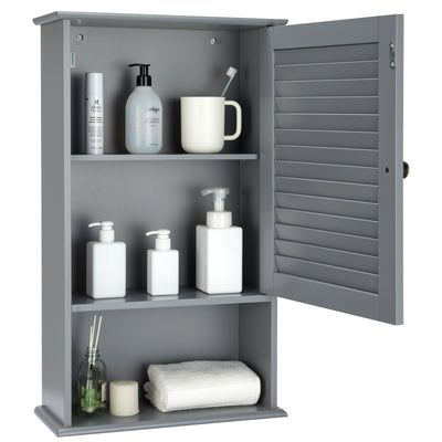 Bathroom Wall Mount Storage Cabinet Single Door with Height Adjustable Shelf-Gray