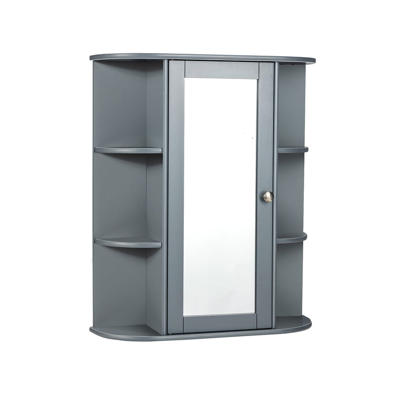 Bathroom Single Door Shelves Wall Mount Cabinet with Mirror-Gray