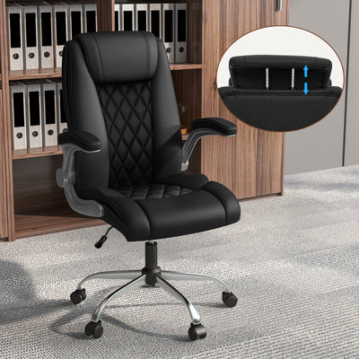 Modern Height Adjustable PU Leather Office Chair with Rocking Function-Black