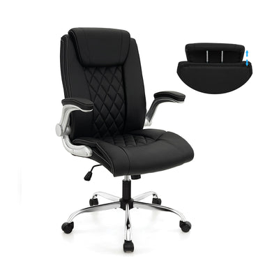 Modern Height Adjustable PU Leather Office Chair with Rocking Function-Black