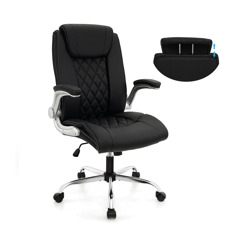 Modern Height Adjustable PU Leather Office Chair with Rocking Function-Black