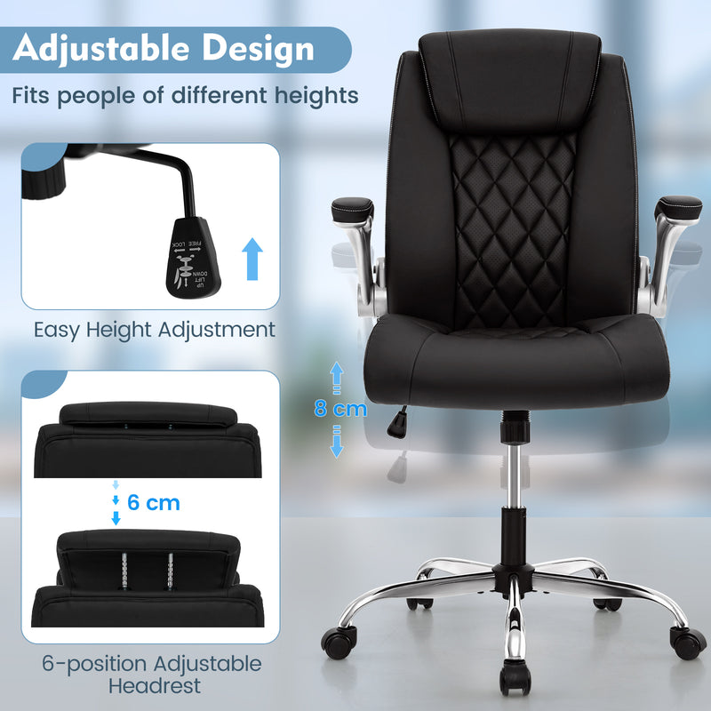 Modern Height Adjustable PU Leather Office Chair with Rocking Function-Black