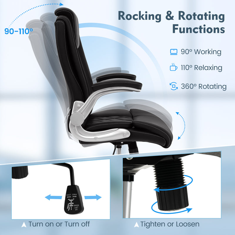 Modern Height Adjustable PU Leather Office Chair with Rocking Function-Black