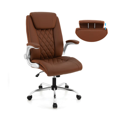 Rolling Executive Office Chair with 6 Position Adjustable Headrest-Brown