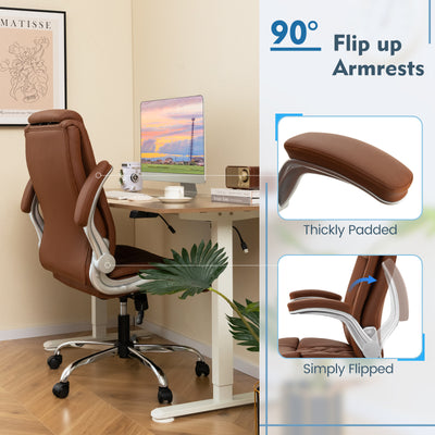 Rolling Executive Office Chair with 6 Position Adjustable Headrest-Brown