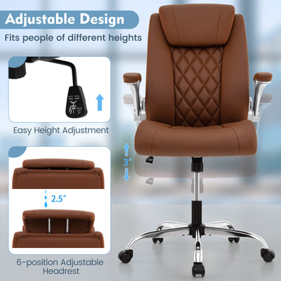 Rolling Executive Office Chair with 6 Position Adjustable Headrest-Brown