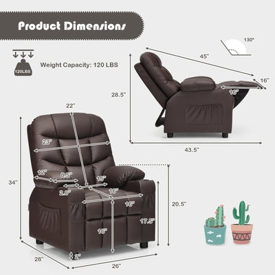 Kids Recliner Chair with Cup Holder and Footrest for Children-Brown