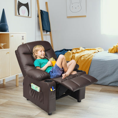 Kids Recliner Chair with Cup Holder and Footrest for Children-Brown