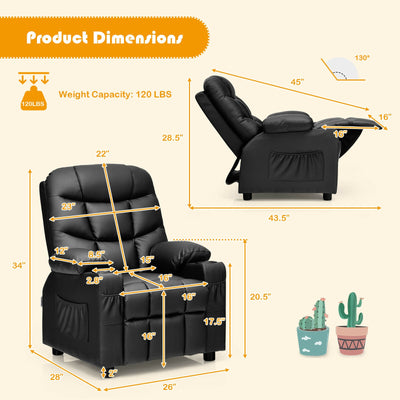 Kids Recliner Chair with Cup Holder and Footrest for Children-Black