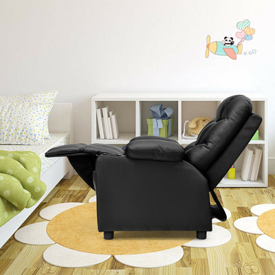 Kids Recliner Chair with Cup Holder and Footrest for Children-Black