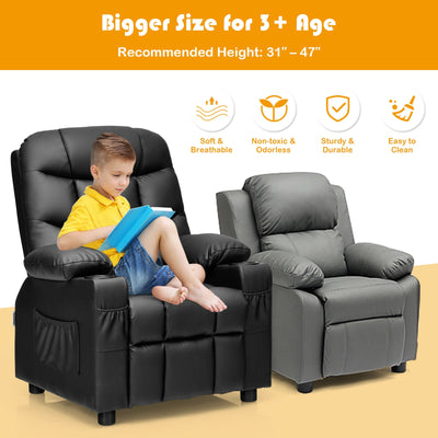 Kids Recliner Chair with Cup Holder and Footrest for Children-Black