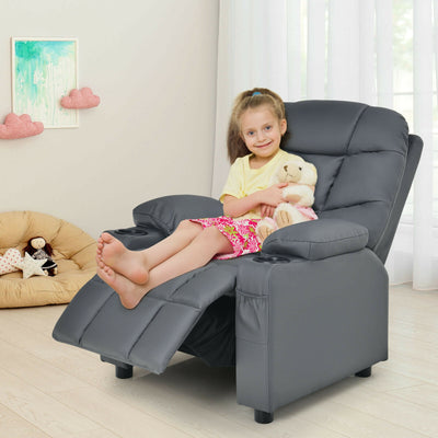 Kids Recliner Chair with Cup Holder and Footrest for Children-Gray