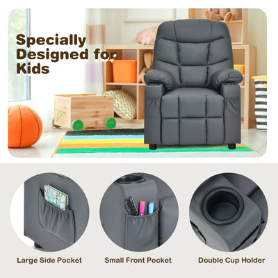 Kids Recliner Chair with Cup Holder and Footrest for Children-Gray