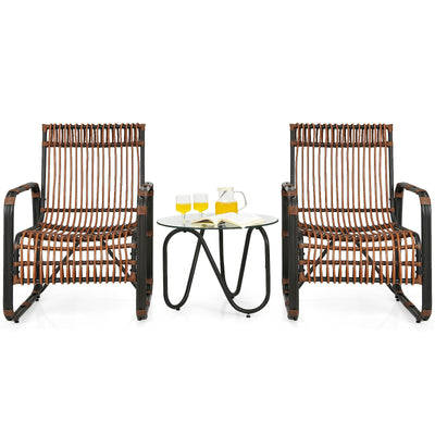 3 Pieces Patio Rattan Conversational Furniture Set