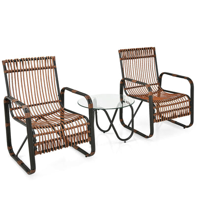 3 Pieces Patio Rattan Conversational Furniture Set