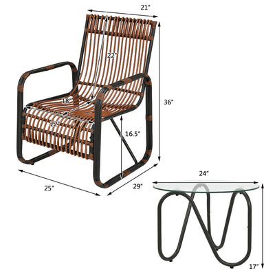 3 Pieces Patio Rattan Conversational Furniture Set