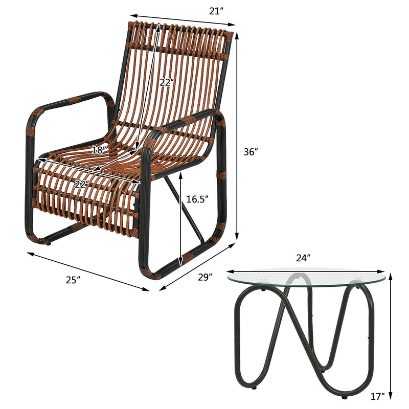 3 Pieces Patio Rattan Conversational Furniture Set